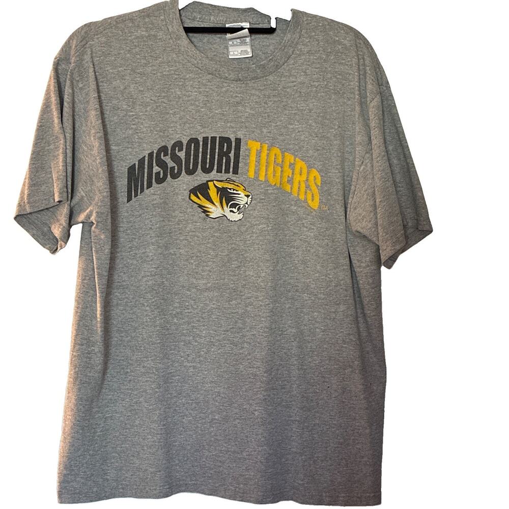Vintage Y2K Missouri Tigers T Shirt Mens L Fruit of the Loom NCAA Mizzou Gray